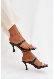 Dámské pantofle na jehlovém podpatku s ozdobným detailem Lorissa – lahvově zelené