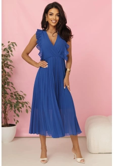 315-8 EMILY Plisowana sukienka z falbankami i dekoltem - kolor CHABROWY