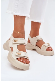 Dámské sandály se zlatými detaily – béžové Luvira