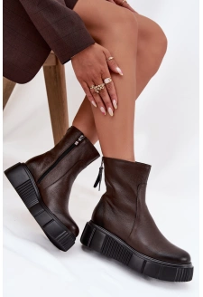 Dámské kotníkové boty Zazoo na platformě z pravé kůže – čokoládové