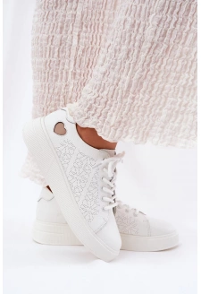 Dámské kožené sneakersy na platformě Vinceza – bílé