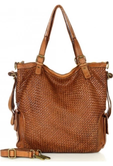 MARCO MAZZINI hnědá kožená shopper kabelka s pleteným vzorem