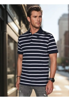 Koszulka męska polo w paski granatowa Dstreet PX0637