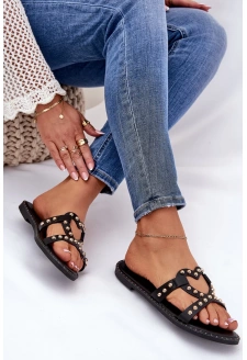 Dámské zdobené ploché pantofle – černé Adivrae