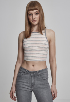 Dámský Rib Stripe Cropped Top růžová/bílá/šedá