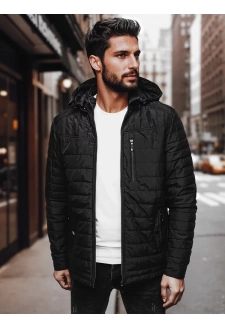 Kurtka męska przejściowa pikowana z kapturem czarna Dstreet TX4998