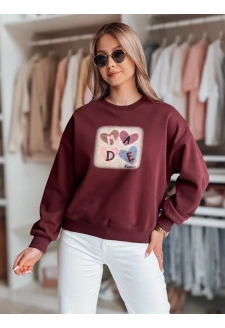 Bluza damske oversiz z sercami MADELIN bordowa Dstreet BY1458