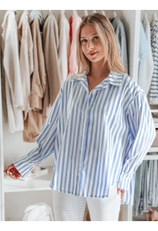 Koszula damska oversize z dłuższym tyłem SAMONE w niebiesko-białe paski Dstreet DY0461