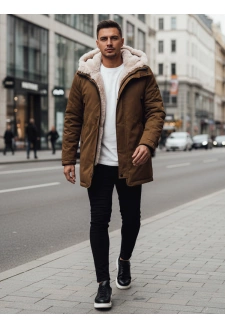 Kurtka zimowa męska parka z kapturem ciemnobeżowa Dstreet TX4964z