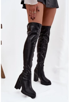 Dámské nadkolenní kozačky Tahlina na sloupku z eko‑kůže – černé