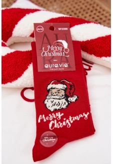 Pánské vánoční ponožky se Santou a nápisem „Merry Christmas“ – červené