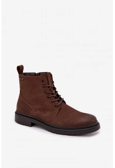 Pánské kožené zateplené kotníkové boty Big Star na zip – čokoládově hnědé
