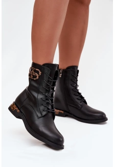 Dámské botky Artiker – černé, zateplené, s ozdobou, na nízkém podpatku