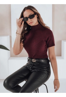 Damski sweter prążkowany z krótkim rękawem GIRLGLORY bordowy Dstreet MY2556