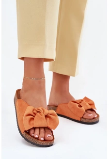 Dámské pantofle na korkové podešvi s mašlí Seressa – oranžové