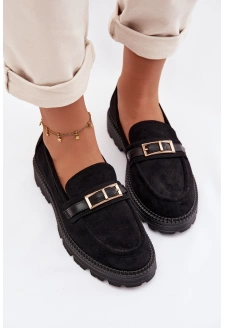Dámské mokasíny se zlatou přezkou Mirelva – černé