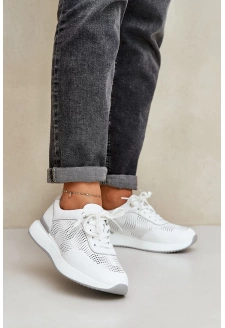 Dámské kožené sportovní sneakersy S.Barski – bílé