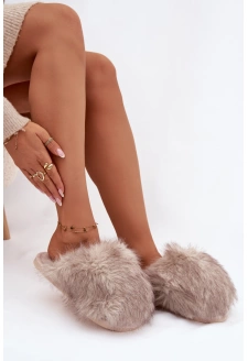 Dámské domácí pantofle s kožíškem – béžové Iseline