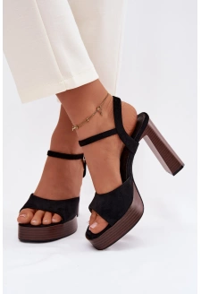 Dámské sandály na sloupkovém podpatku a platformě z eko semiše Gralisse – černé