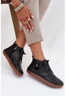 Dámské kožené barefoot polobotky s ozdobným detailem Zazoo – černé