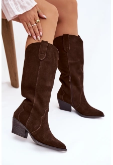 Dámské kožené semišové zateplené kovbojky Urselle – čokoládové 