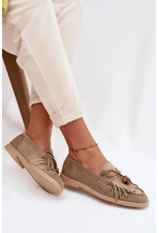 Dámské mokasíny s třásněmi a korálky Teressa – zelené