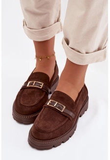 Dámské mokasíny se zlatou přezkou Mirelva – čokoládové