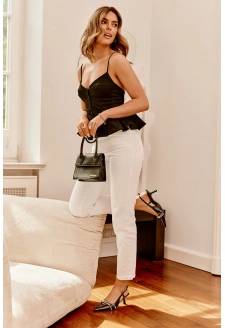 Dámské lakované lodičky na jehlovém podpatku s ozdobnými pásky Jelmia – černé