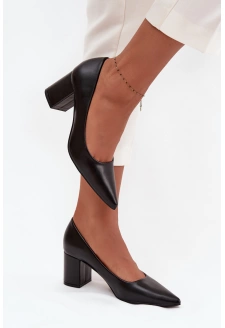 Dámské lodičky na blokovém podpatku se špičatou špičkou Ryvessa – černé