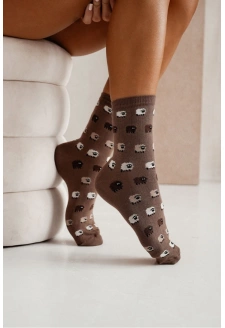 Dámské ponožky s motivem oveček – hnědé