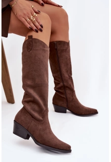 Dámské kotníkové kovbojky na podpatku Esmira z eko‑zamszu – hnědé
