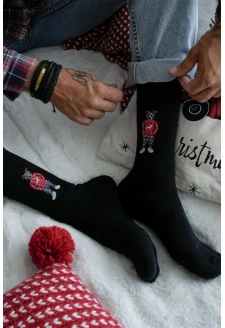 Pánské ponožky s medvídkem ve svetru – černé