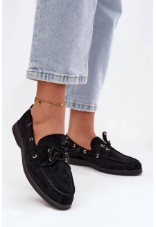 Dámské polobotky mokasíny se šněrováním Calivra – černé