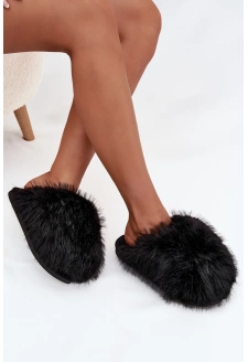 Dámské chlupaté papuče – černé Iseline