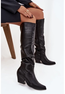 Dámské zateplené kozačky kovbojky na podpatku Rosvian – černé, eko semiš