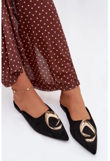 Dámské mule pantofle s ozdobným zlatým detailem – černé Galvella