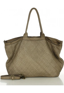 MARCO MAZZINI Béžová kožená shopper kabelka s pletenou přední částí