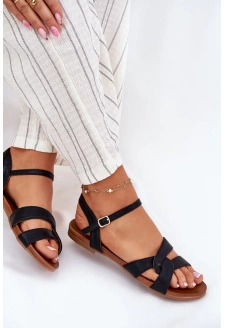 Dámské lesklé ploché sandály S.Barski – černé