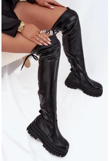 Dámské kozačky nad kolena na masivní platformě Erisna – černé