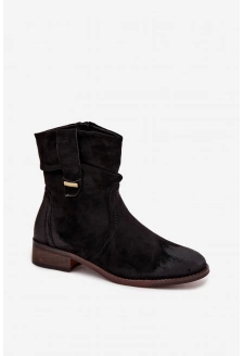 Dámské zateplené kotníkové boty na nízkém podpatku s řasením Gracia – černé