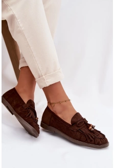 Dámské mokasíny s třásněmi a korálky Teressa – čokoládové