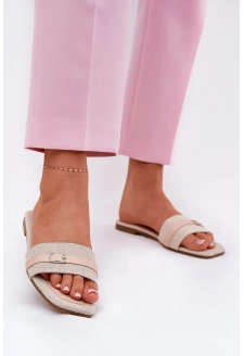 Dámské ploché pantofle s páskem a přezkou – béžové Zilina