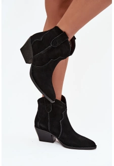 Dámské kovbojské kotníkové boty z přírodní velurové kůže Beretta – černé