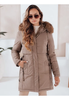 Kurtka zimowa damska parka z kapturem ciemnobeżowa Dstreet TY5084