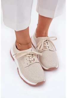 Dámské kožené polobotky s připínacím doplňkem Artiker – béžové