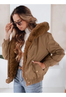 Kurtka damska zimowa VESSADA krótka z futerkiem jasnobrązowa Dstreet TY5061