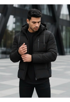 Kurtka męska zimowa pikowana z kapturem czarna Dstreet TX5117