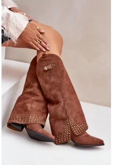 Kozačky s ohrnutým svrškem na podpatku hnědé Iveliri
