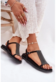 Dámské ploché elegantní sandály s krystalky Artiker – černé