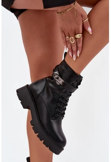 Dámské zateplené workery Selita s ozdobným páskem – černé